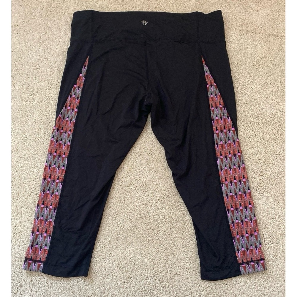 Women's Athleta Black Pink Ikat Capri Cropped Leggings Purple Pink Sz Large L